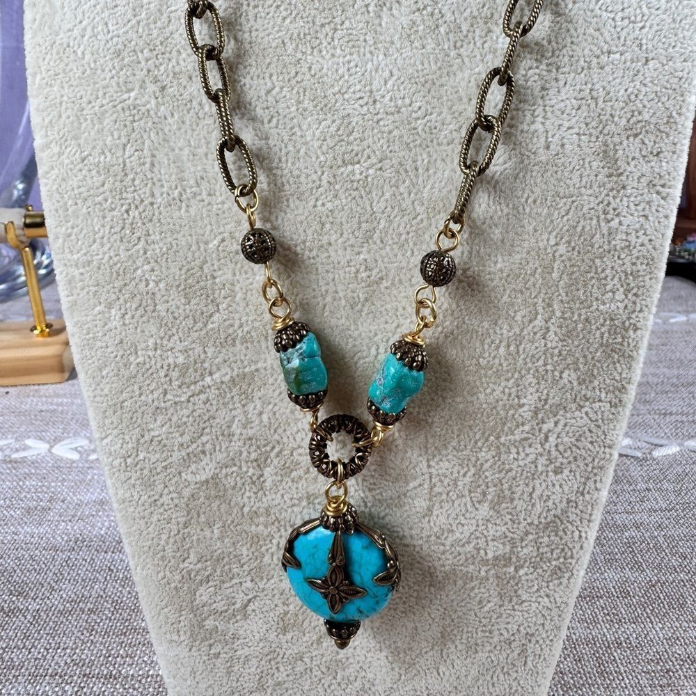 Jan Micheals Turquoise and Bronze Pendant Necklace - Picture 2 of 11